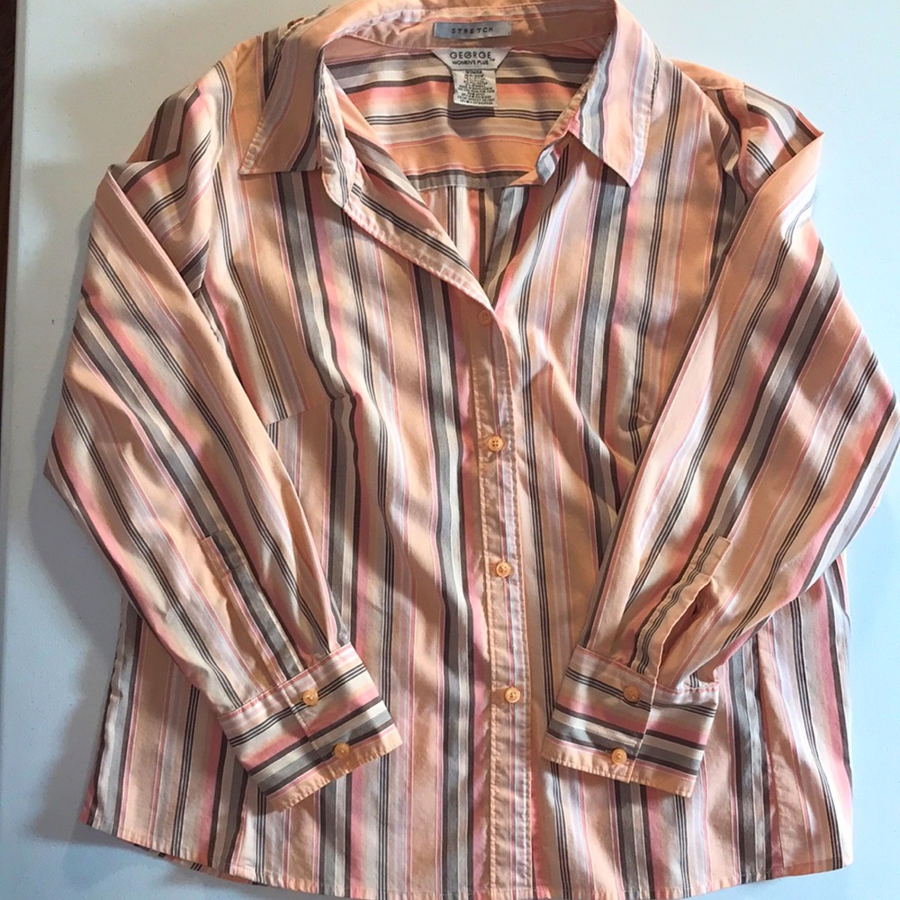 18W/20W Women’s Plus STRETCH GEORGE, Apricot, Button Down Long Sleeve